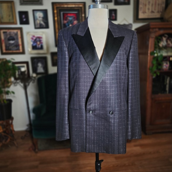 Vintage 80s Yves Saint Laurent Mens Double Breasted Blazer Jacket Italy Wool - Picture 3 of 8